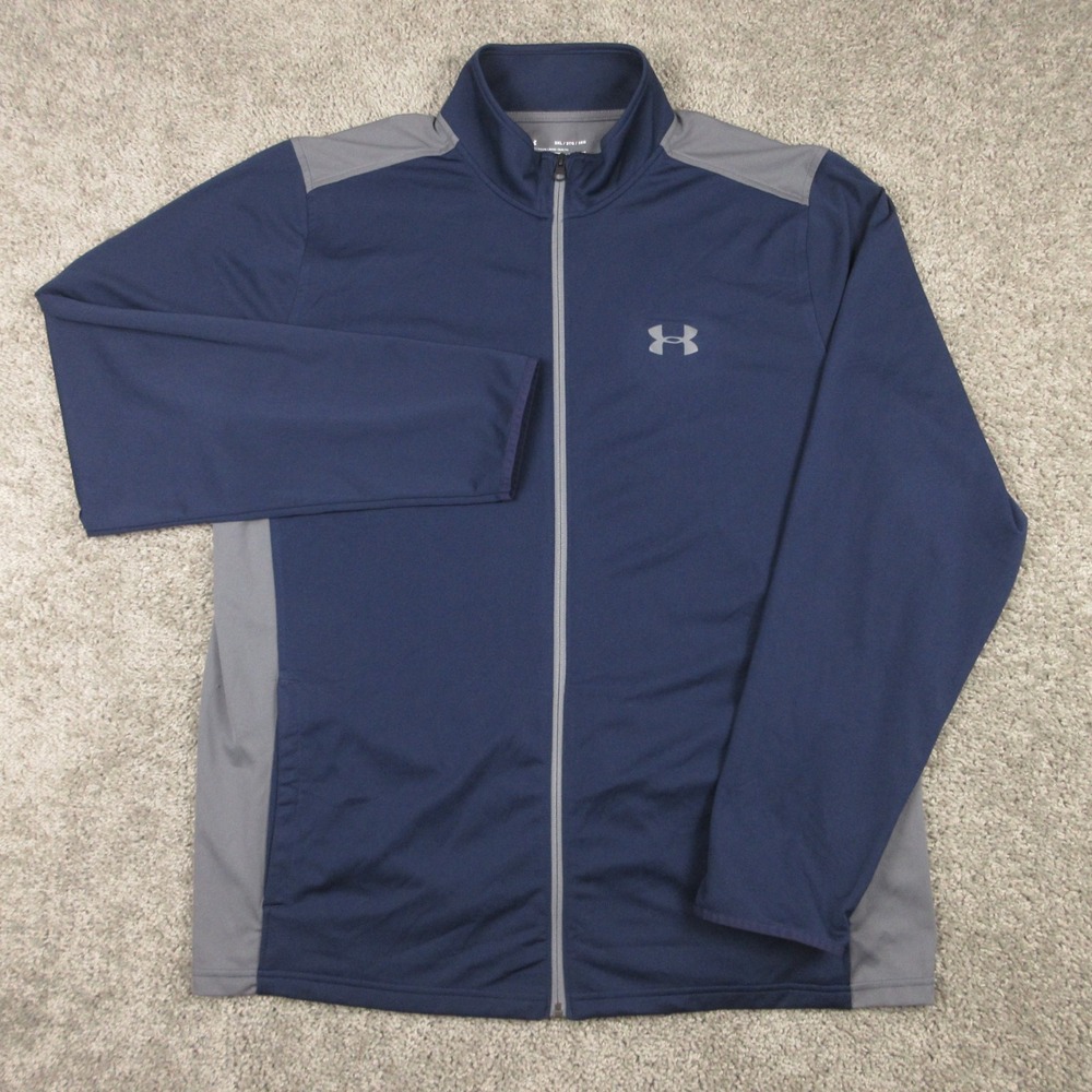 Under Armour Track Jacket Mens 3XL Navy Gray HeatGear Performance Activewear EUC